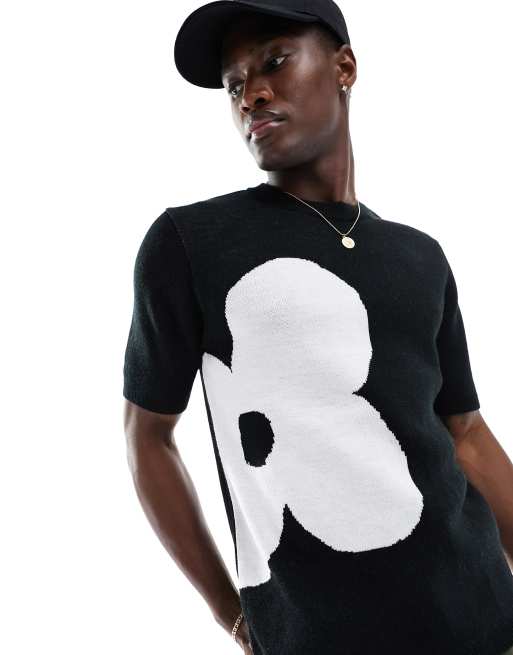 ASOS DESIGN - T-shirt en maille à imprimé fleur blanche - Noir, 2 de 4