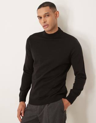 ASOS DESIGN - T-shirt en maille à manches longues et col roulé - Noir