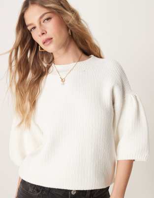T-shirt en maille chunky - Crème-Blanc XS