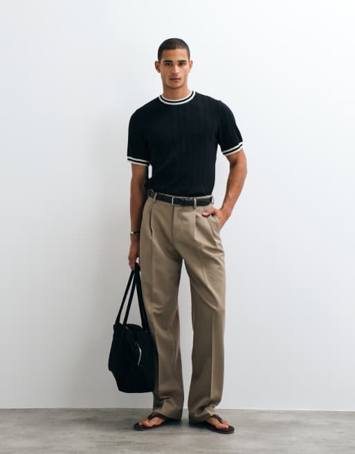 ASOS DESIGN - T-shirt en maille côtelée avec liseré blanc - Noir, 2 de 5