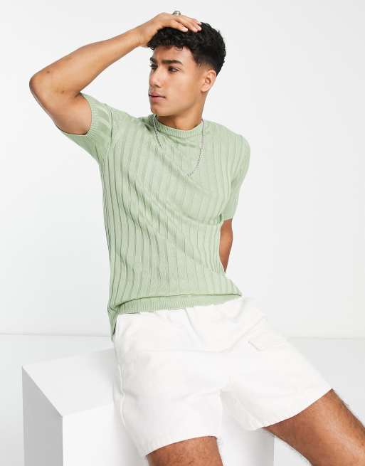 ASOS DESIGN - T-shirt en maille côtelée - Vert clair