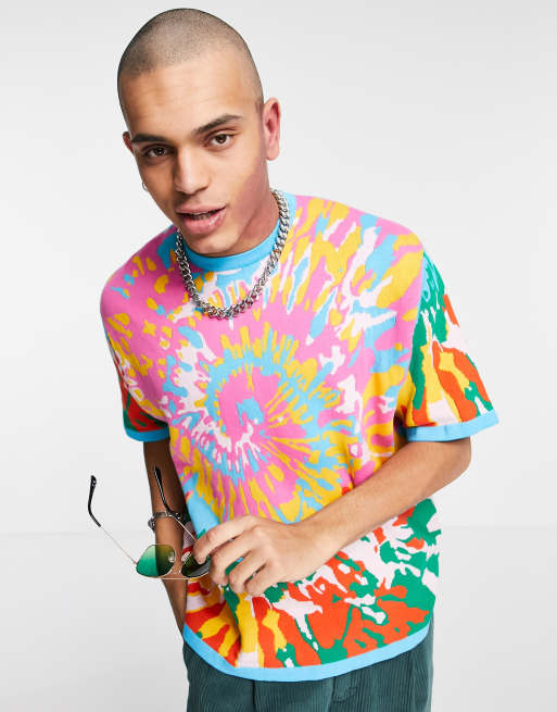 ASOS DESIGN - T-shirt en maille effet tie-dye (pièce d’ensemble) - Multicolore
