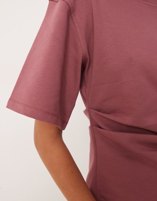 ASOS DESIGN - T-shirt en maille interlock avec taille façon corset - Rose sombre, 2 de 4