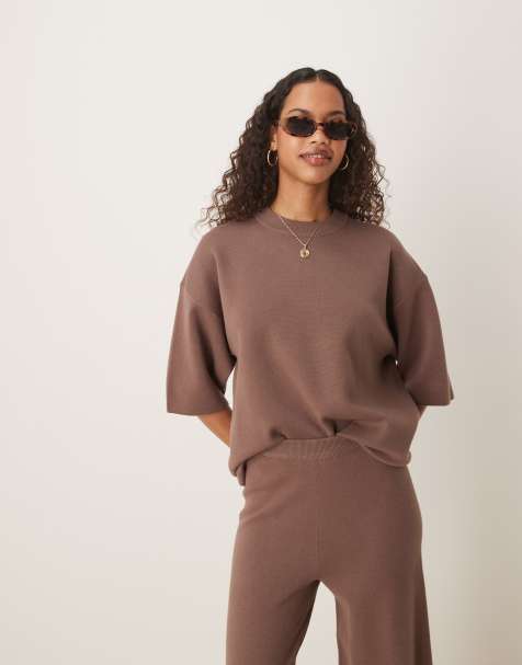 ASOS DESIGN - T-shirt en maille structurée - Moka - view 1