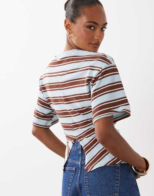 ASOS DESIGN - T-shirt en maille texturée à taille corsetée et rayures - Bleu, 4 de 4