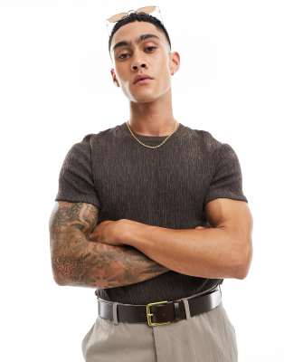 ASOS DESIGN - T-shirt en tissu effet froissé - Marron