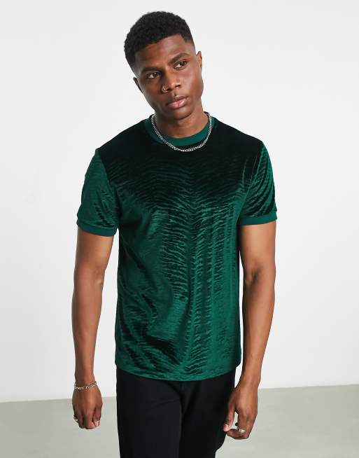 ASOS DESIGN - T-shirt en velours à imprimé animal - Vert foncé, 3 de 4