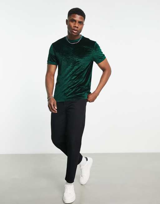 ASOS DESIGN - T-shirt en velours à imprimé animal - Vert foncé, 4 de 4