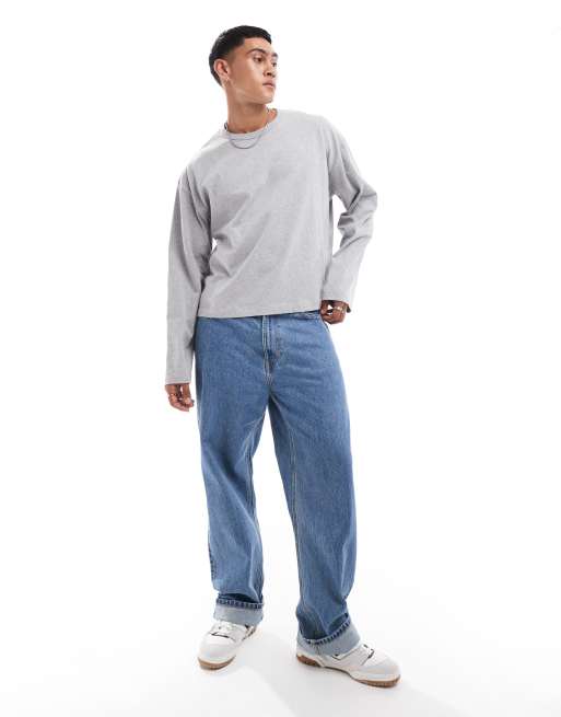 ASOS DESIGN - T-shirt épais coupe carrée oversize à manches longues - Gris chiné, 3 de 4