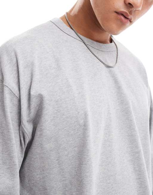 ASOS DESIGN - T-shirt épais coupe carrée oversize à manches longues - Gris chiné, 4 de 4