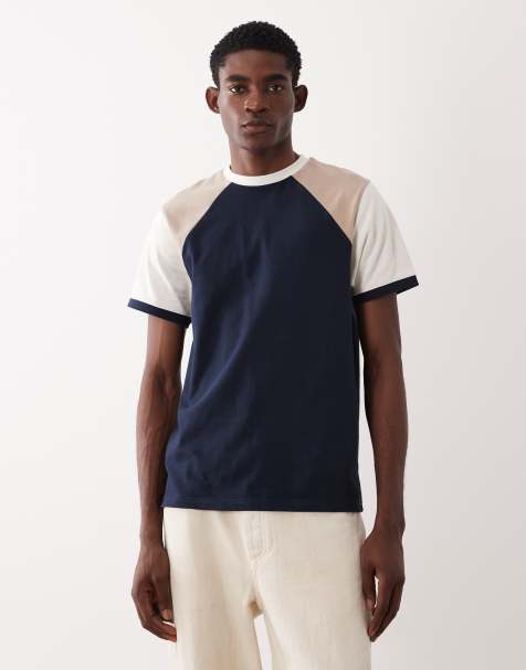 ASOS DESIGN - T-shirt épais coupe classique à manches contrastantes - Crème - view 1