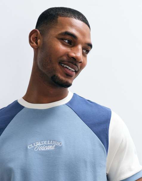 ASOS DESIGN - T-shirt épais coupe classique effet coupé-cousu avec motif sur la poitrine - Bleu - view 1