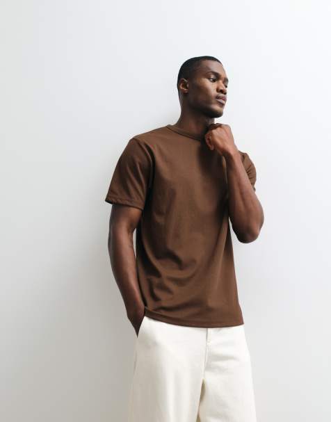 ASOS DESIGN - T-shirt épais coupe classique en coton mélangé - Marron - view 1