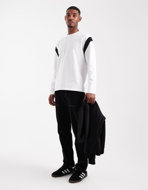 ASOS DESIGN - T-shirt épais décontracté à manches longues et empiècement contrastant - Blanc , 2 de 5