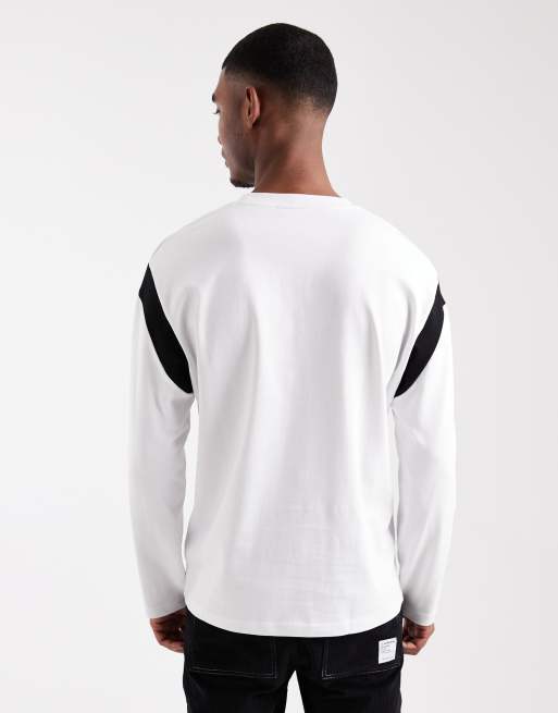 ASOS DESIGN - T-shirt épais décontracté à manches longues et empiècement contrastant - Blanc , 3 de 5