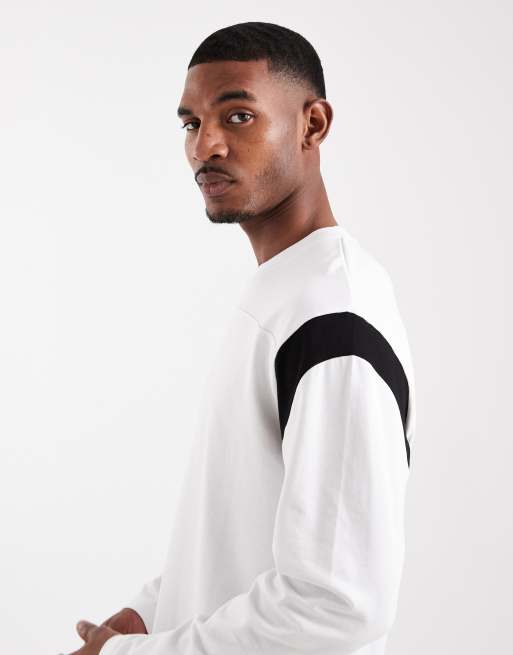 ASOS DESIGN - T-shirt épais décontracté à manches longues et empiècement contrastant - Blanc , 4 de 5