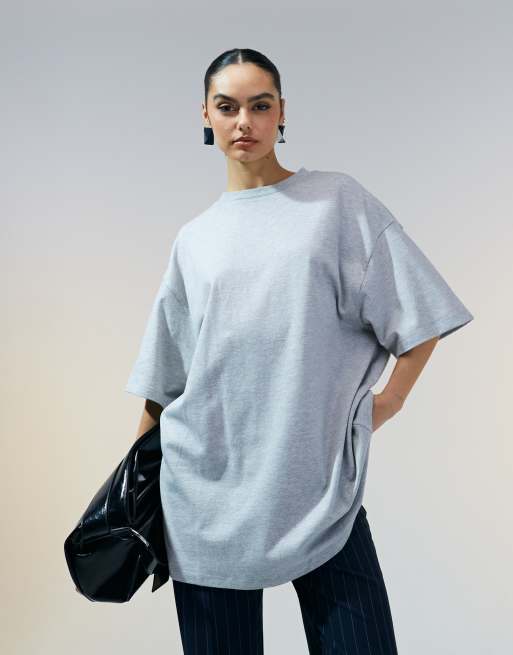 ASOS DESIGN longline heavyweight oversized T-shirt in gray heather