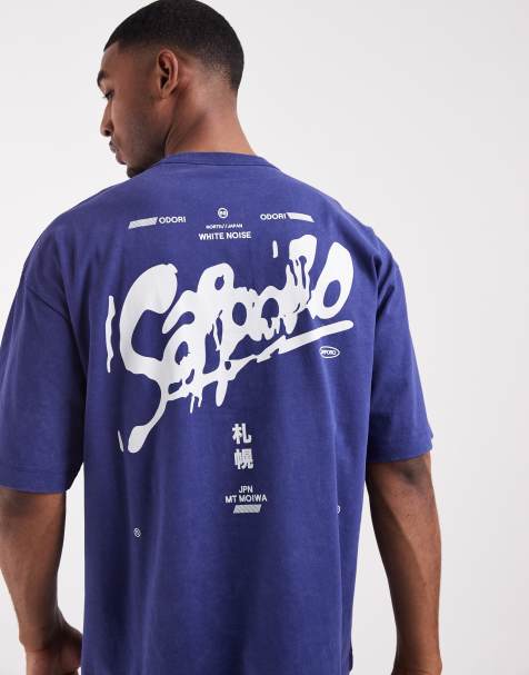 ASOS DESIGN - T-shirt épais oversize à inscription effet bulle imprimée au dos - Bleu foncé délavé - view 1