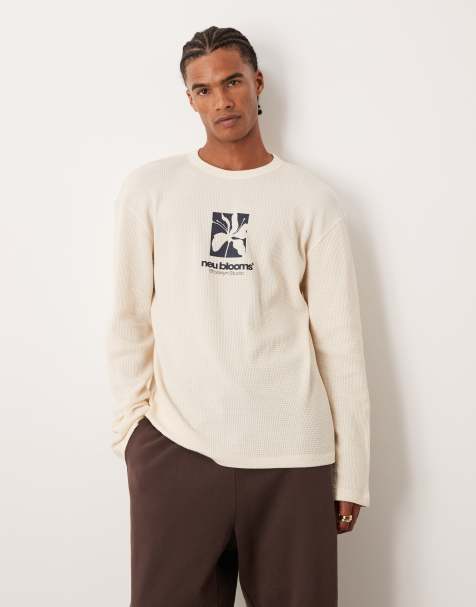 ASOS DESIGN - T-shirt épais oversize à manches longues et imprimé graphique - Crème gaufré - view 1