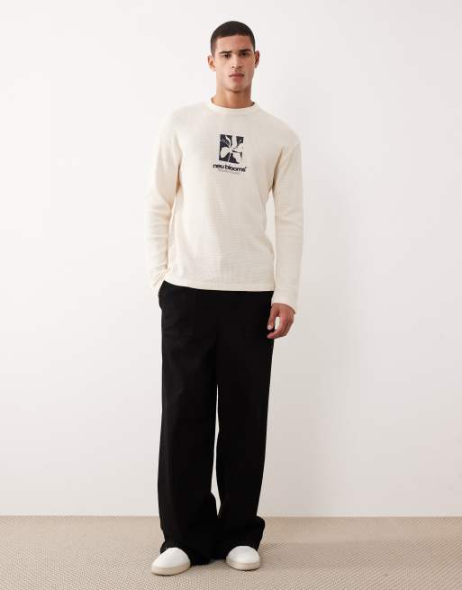 ASOS DESIGN - T-shirt épais oversize à manches longues et imprimé graphique - Crème gaufré , 2 de 5