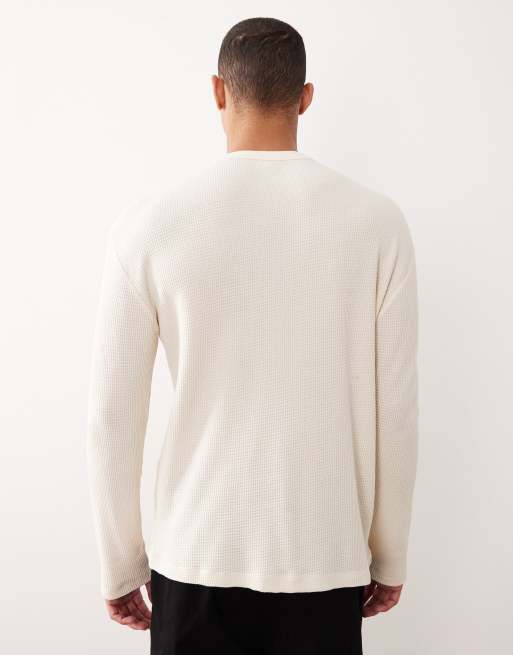 ASOS DESIGN - T-shirt épais oversize à manches longues et imprimé graphique - Crème gaufré , 3 de 5