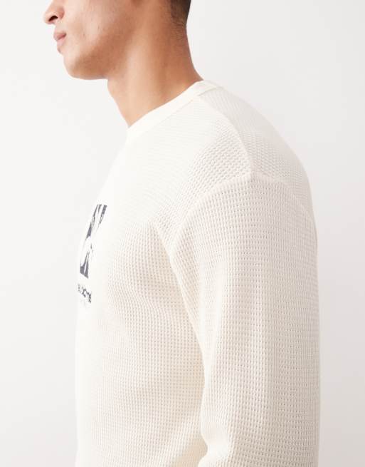 ASOS DESIGN - T-shirt épais oversize à manches longues et imprimé graphique - Crème gaufré , 4 de 5