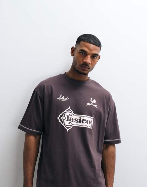 ASOS DESIGN - T-shirt épais oversize à surpiqûres et imprimé football - Marron - view 1