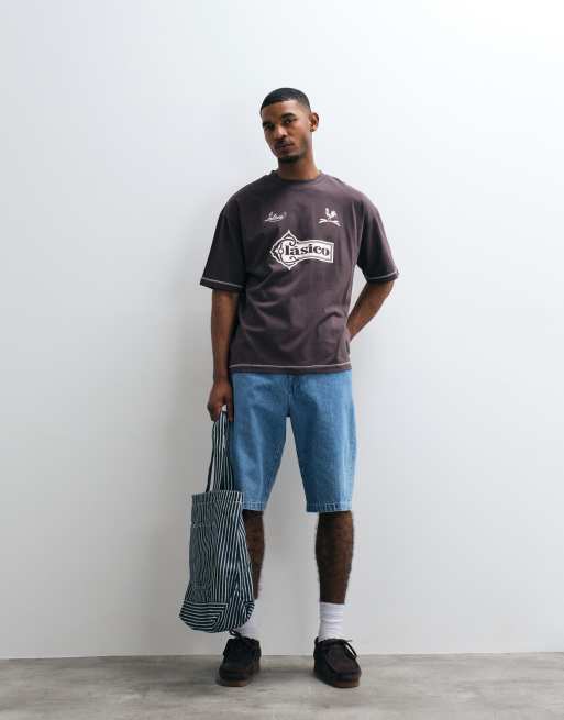 ASOS DESIGN - T-shirt épais oversize à surpiqûres et imprimé football - Marron, 3 de 5