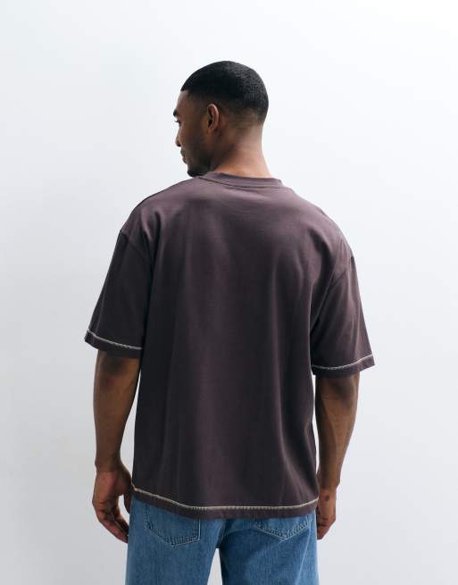 ASOS DESIGN - T-shirt épais oversize à surpiqûres et imprimé football - Marron, 5 de 5