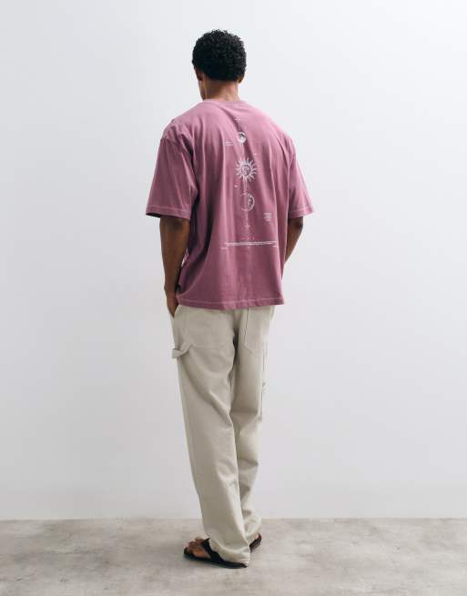 ASOS DESIGN - T-shirt épais oversize avec imprimé céleste au dos - Rose délavé , 4 de 5