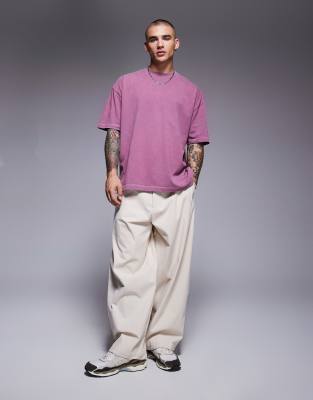 ASOS DESIGN - T-shirt épais oversize avec imprimé céleste vertical au dos - Rose délavé - view 1