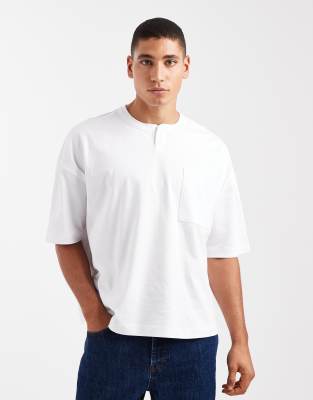 ASOS DESIGN - T-shirt épais oversize coupe carrée à col boutonné - Blanc
