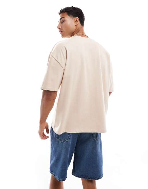  ASOS DESIGN - T-shirt épais oversize coupe carrée à imprimé estival - Taupe, 3 de 4