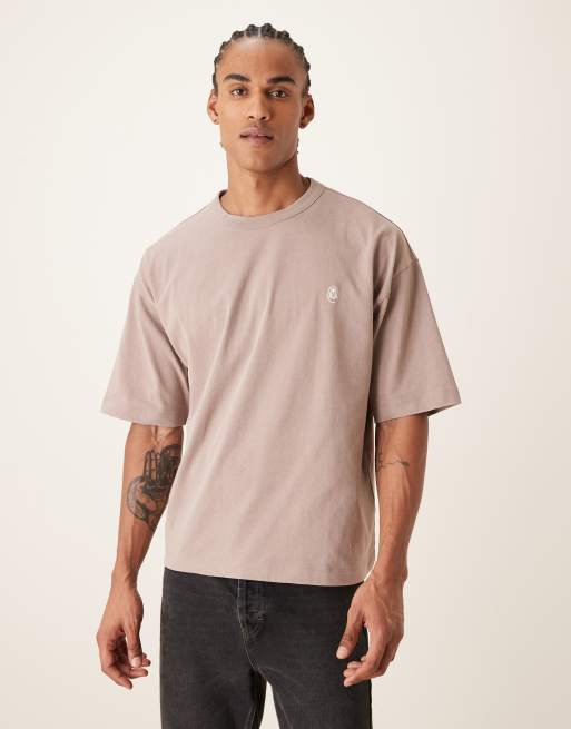 ASOS DESIGN - T-shirt épais oversize coupe carrée à imprimé floral - Marron délavé, 3 de 5