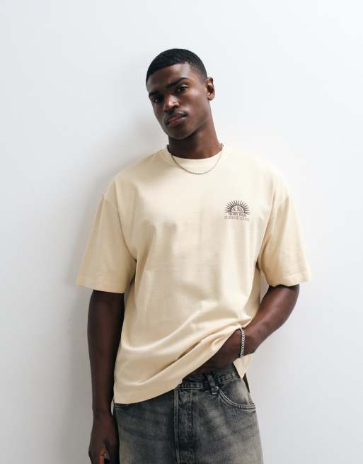 ASOS DESIGN - T-shirt épais oversize coupe carrée à imprimé soleil - Jaune délavé, 3 de 5
