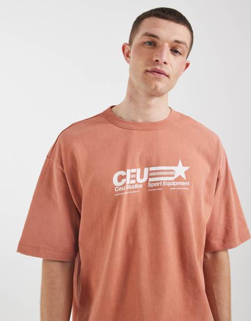 ASOS DESIGN - T-shirt épais oversize coupe carrée à imprimé urbain - Orange délavé, 3 de 5