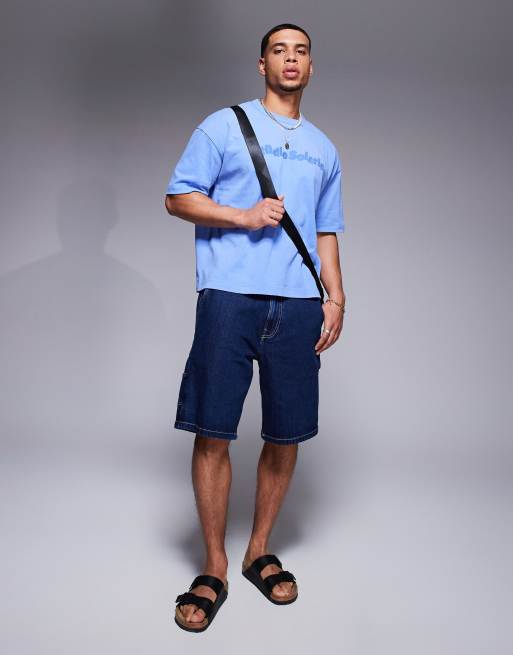 ASOS DESIGN - T-shirt épais oversize coupe carrée à inscription brodée - Bleu délavé , 2 de 4