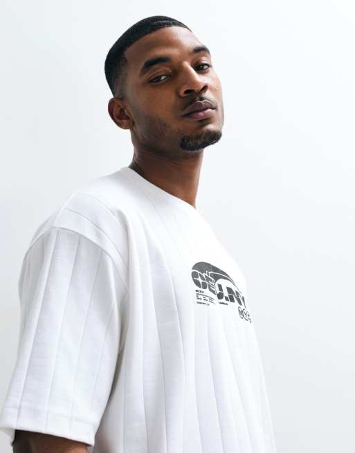 ASOS DESIGN - T-shirt épais oversize coupe carrée à larges côtes avec inscription sur le devant - Blanc, 2 de 5