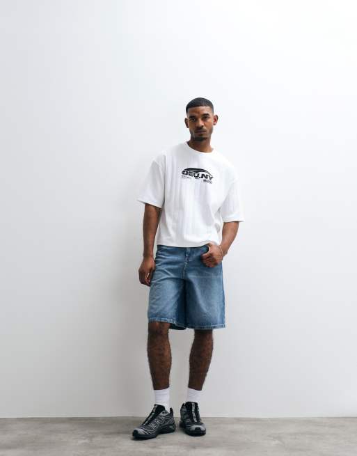 ASOS DESIGN - T-shirt épais oversize coupe carrée à larges côtes avec inscription sur le devant - Blanc, 3 de 5