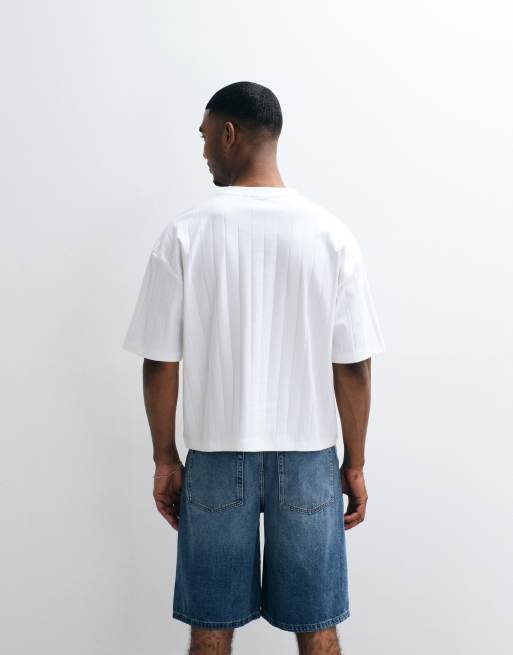 ASOS DESIGN - T-shirt épais oversize coupe carrée à larges côtes avec inscription sur le devant - Blanc, 4 de 5