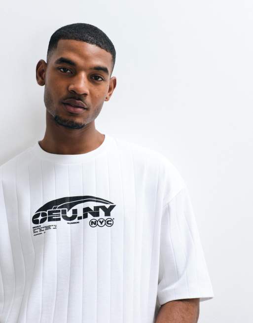 ASOS DESIGN - T-shirt épais oversize coupe carrée à larges côtes avec inscription sur le devant - Blanc, 5 de 5