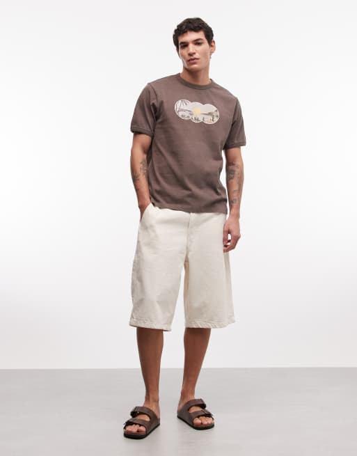 ASOS DESIGN - T-shirt épais oversize coupe carrée avec imprimé plage à l'avant - Marron délavé, 2 de 5