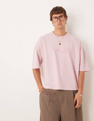 ASOS DESIGN - T-shirt épais oversize coupe carrée de qualité supérieure à imprimé - Rose délavé