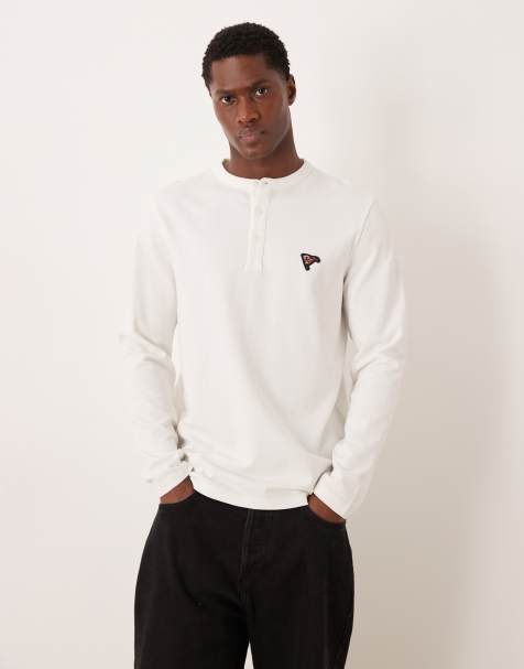 ASOS DESIGN - T-shirt épais texturé à manches longues et broderie sur la poitrine - Crème - view 1