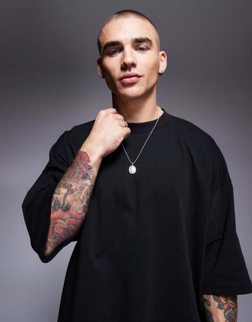 ASOS DESIGN - T-shirt épais ultra oversize à manches mi-longues - Noir , 4 de 4