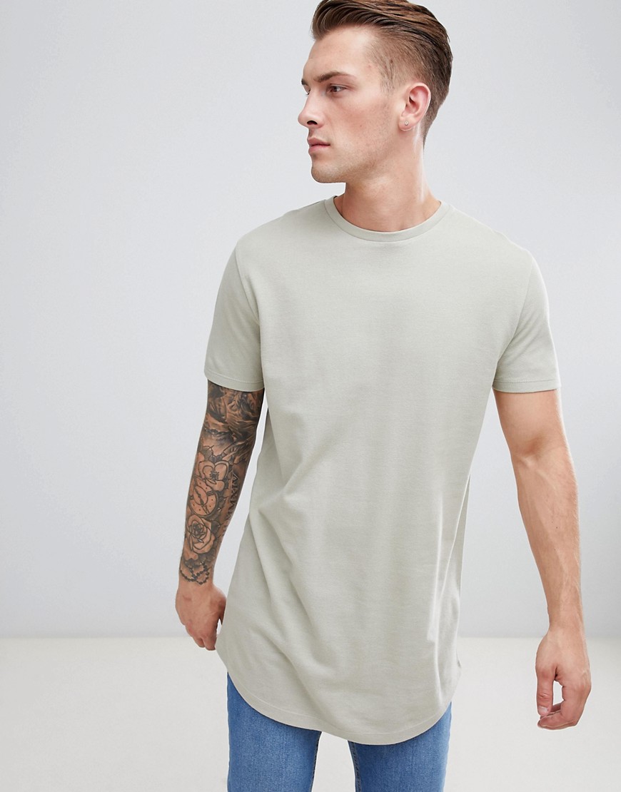 ASOS DESIGN - T-shirt extra lunga in piqué con fondo arrotondato-Verde