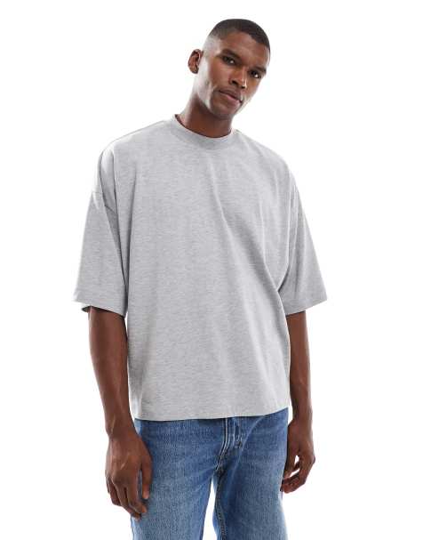 ASOS DESIGN - T-shirt extra oversize pesante grigio mélange con mezze maniche - view 1