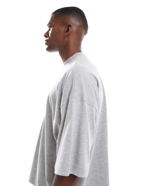 ASOS DESIGN - T-shirt extra oversize pesante grigio mélange con mezze maniche , 4 di 5