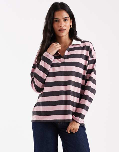 ASOS DESIGN - T-shirt façon maillot de rugby à manches longues et rayures - Mauve et chocolat - view 1