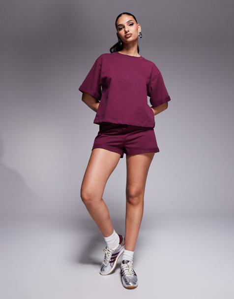 ASOS DESIGN - T-shirt felpata a maniche corte e pantaloncini bordeaux in coordinato - view 1
